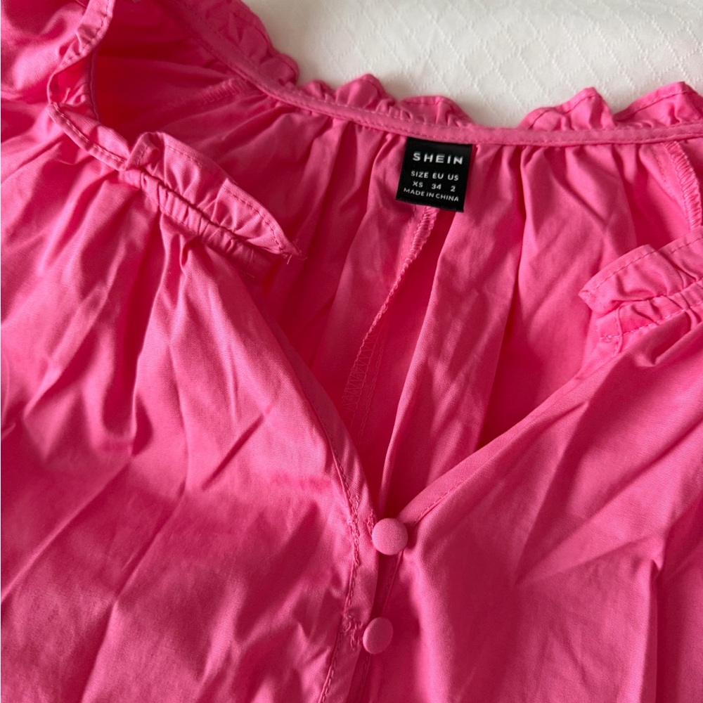 SHEIN Bright Pink Ruffle Blouse - Picture 2 of 4